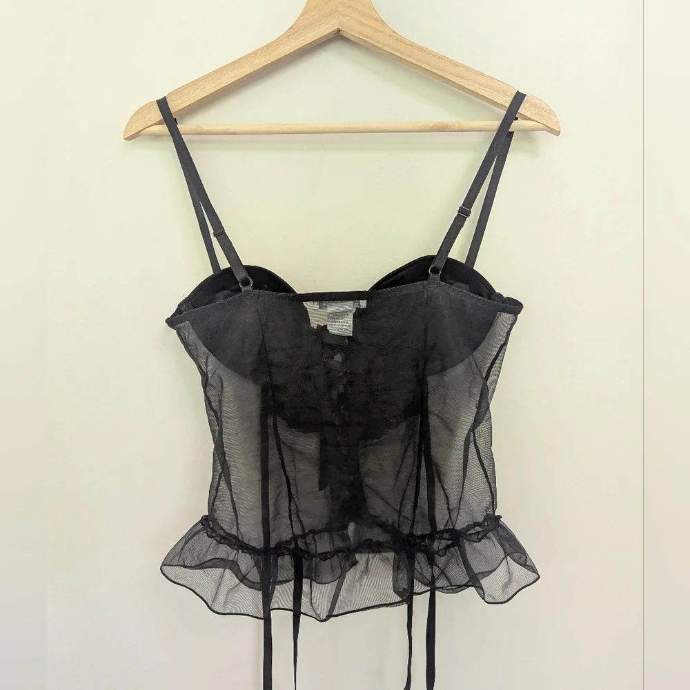 Vintage Y2K Whimsigoth Black Sheer Corset Lingerie‎ Top